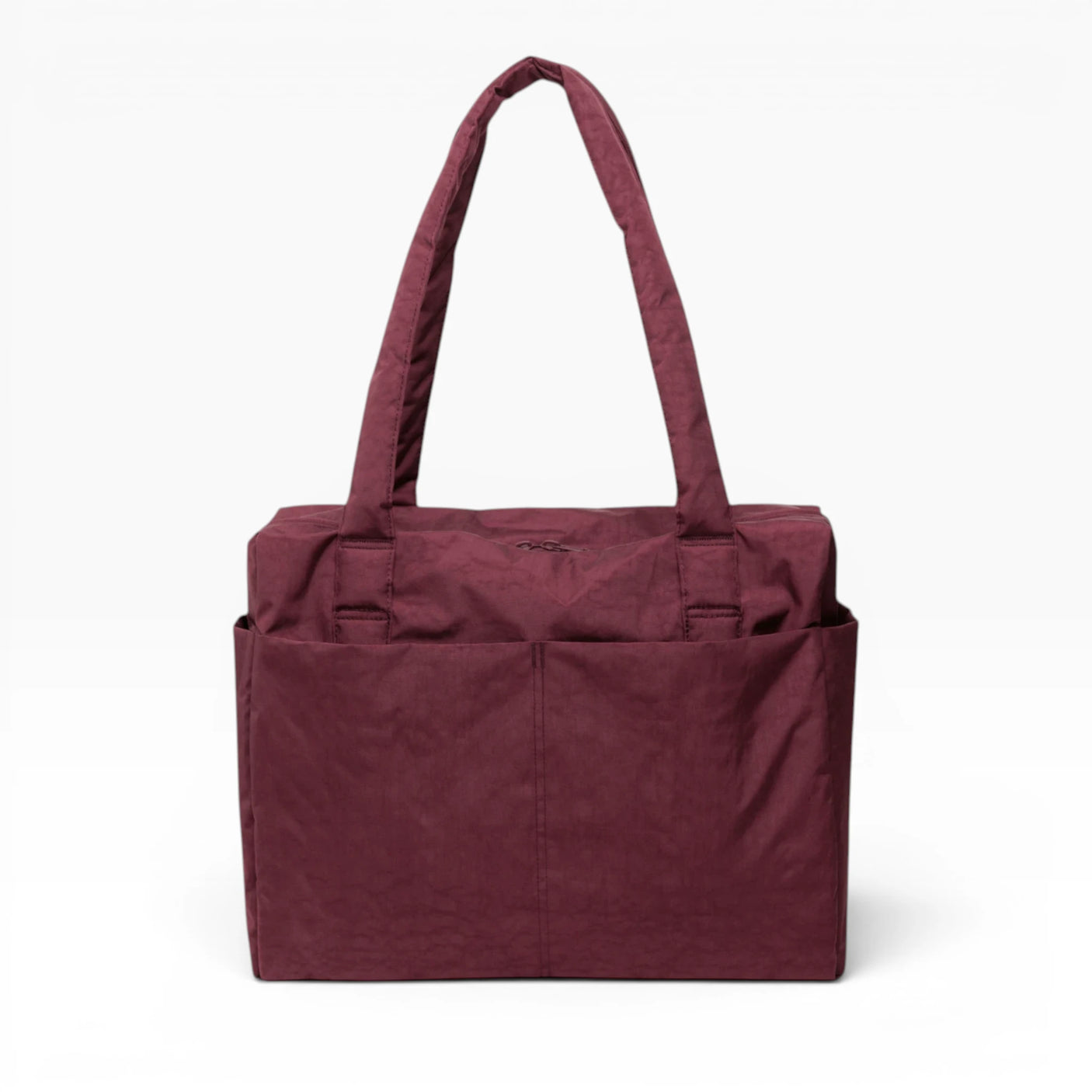 Small tote bag in mahogany with top handles and reinforced front pockets