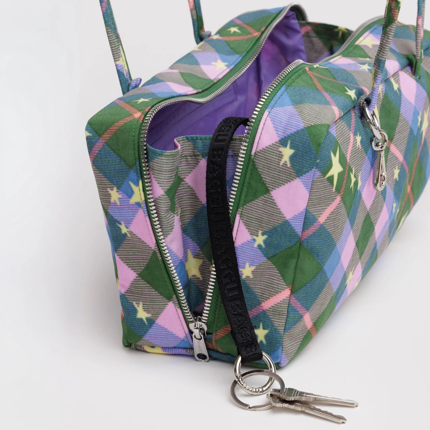 Baggu Nylon Bowler Bag - Green Star Plaid