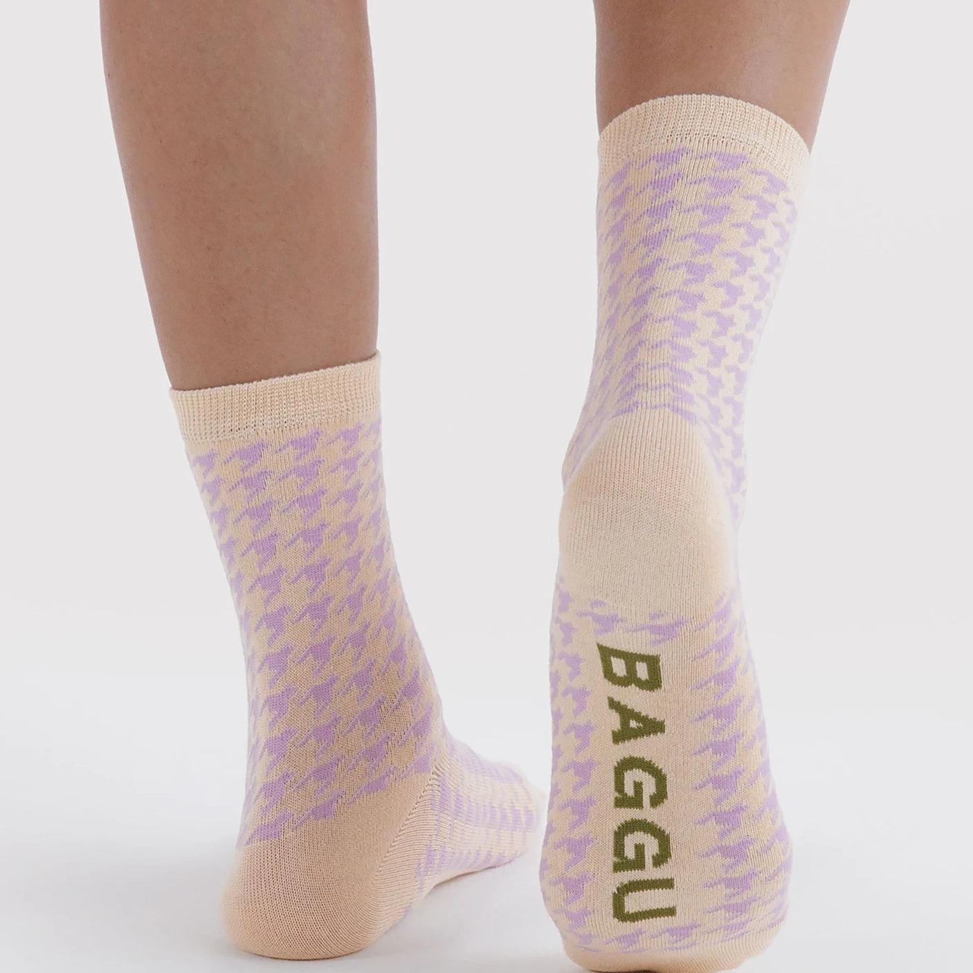 Baggu Crew Socks - Pink Houndstooth