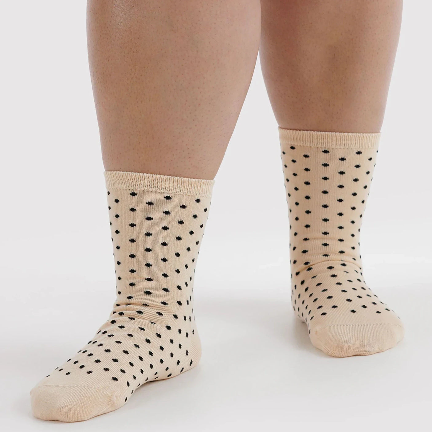 Baggu Crew Socks - Micro Cream and Black Polka Dot