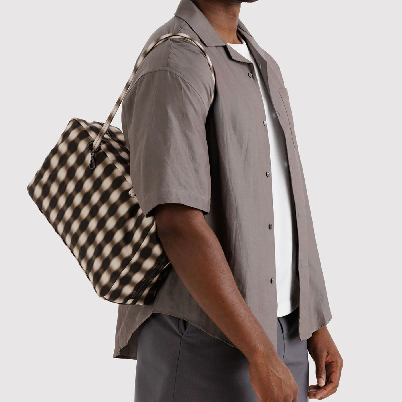 Baggu Medium Nylon Bowler Bag - Blurred Gingham