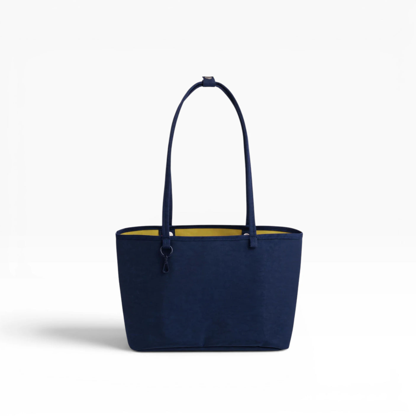 Nylon reversible tote bag, navy exterior with reinforced top handles