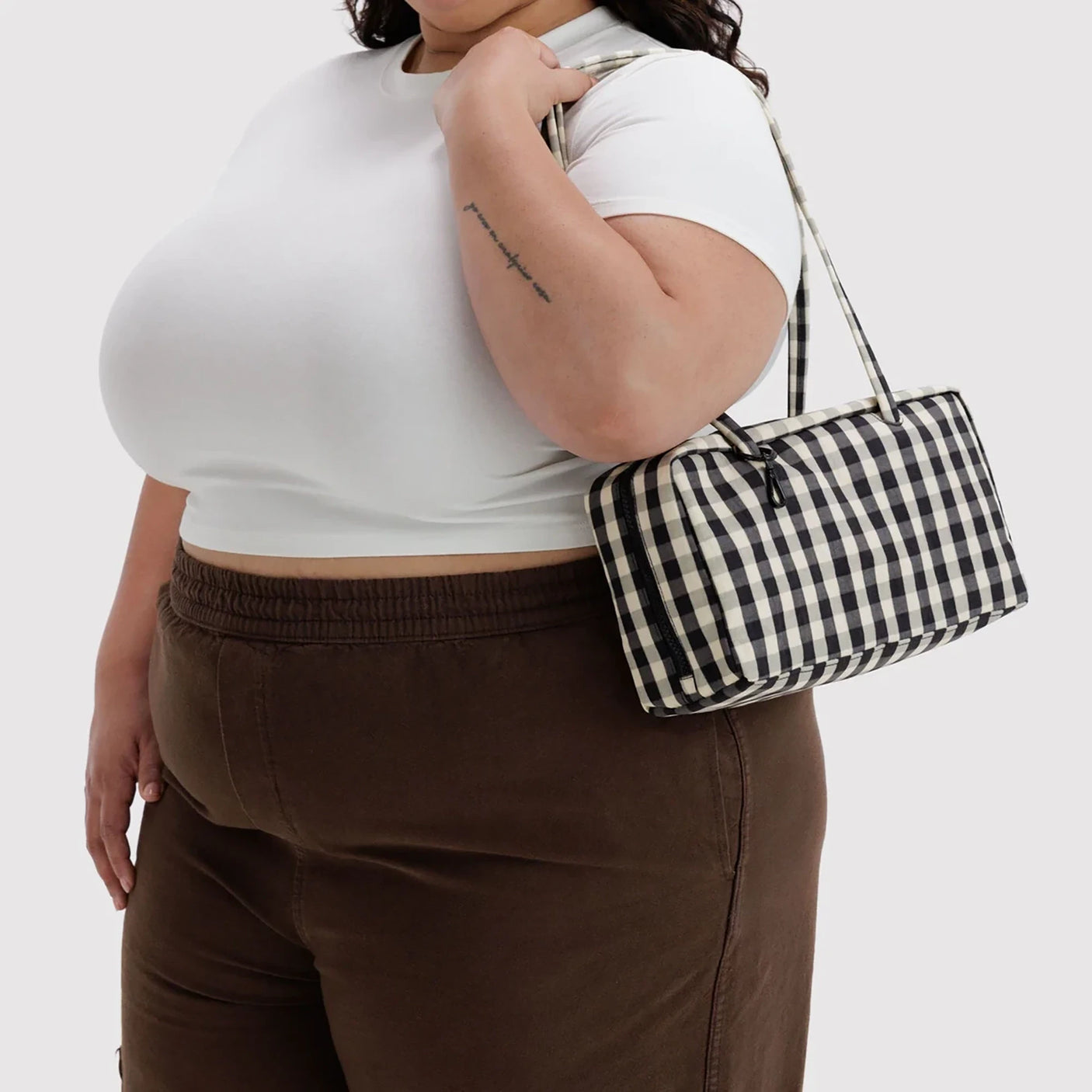 Baggu Nylon Bowler Bag - Black and Cream Gingham