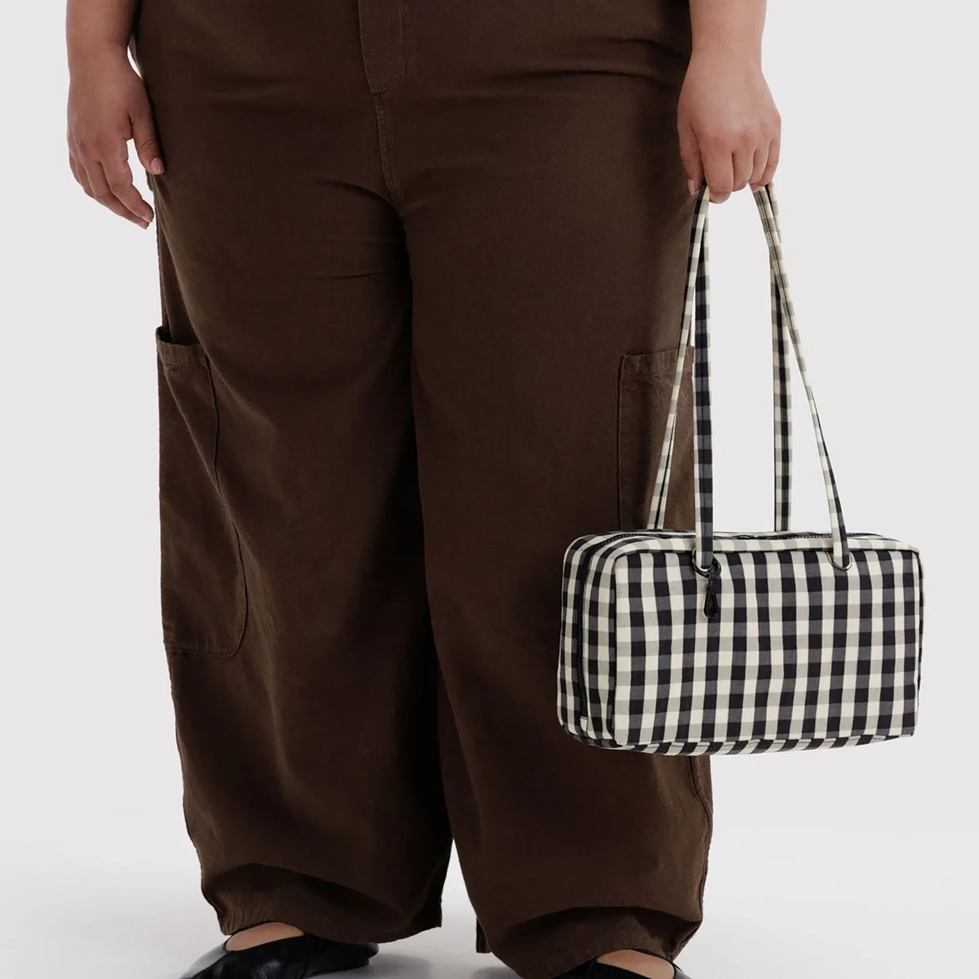 Baggu Nylon Bowler Bag - Black and Cream Gingham