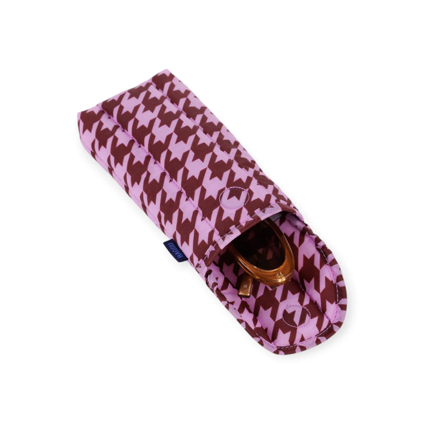 Baggu Puffy Glasses Case - Pink Houndstooth