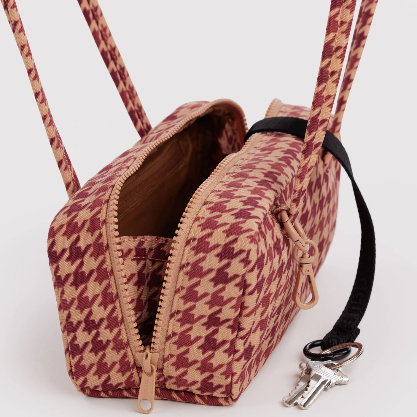Baggu Small Bowler Bag - Tan Houndstooth