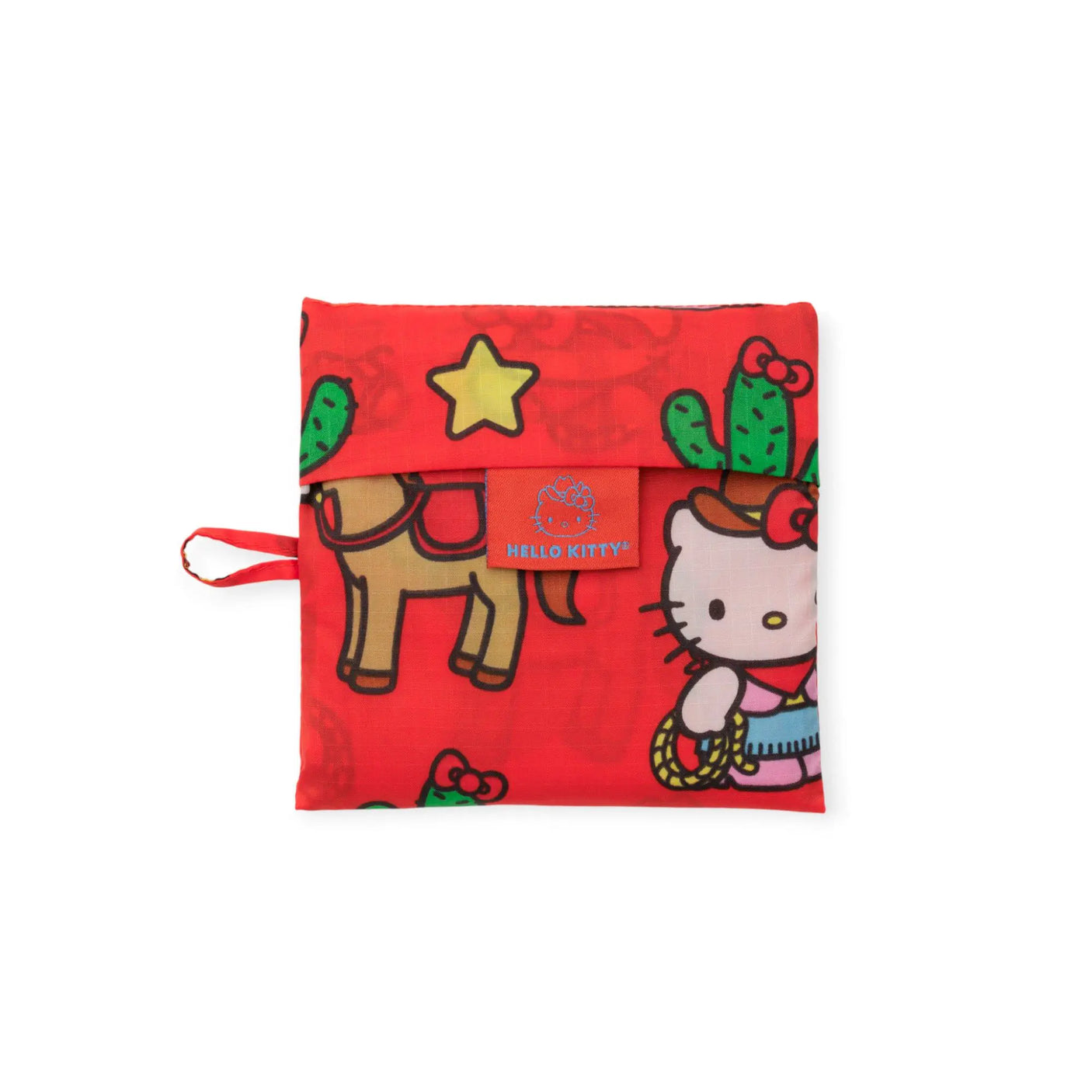 Red Hello Kitty western pouch with star and cactus print, carry strap