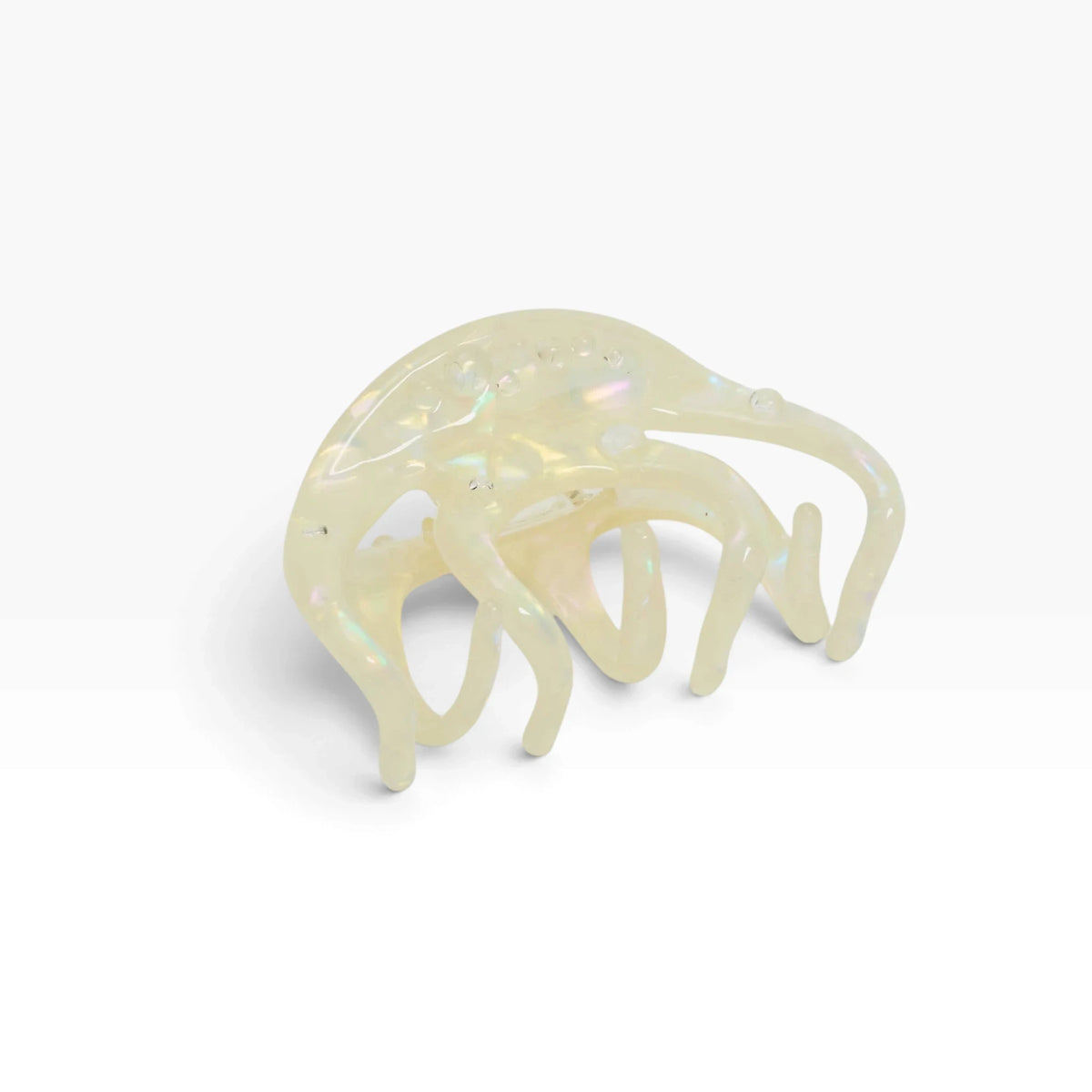 Pearl shimmer octopus-claw hair clip, large scalloped claw shape, iridescent finish