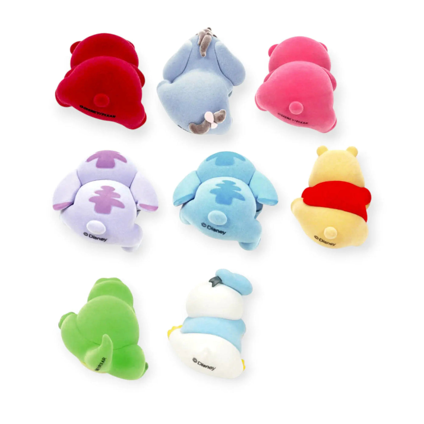 Assorted flocked animal plush climbing figures, eight colorful characters
