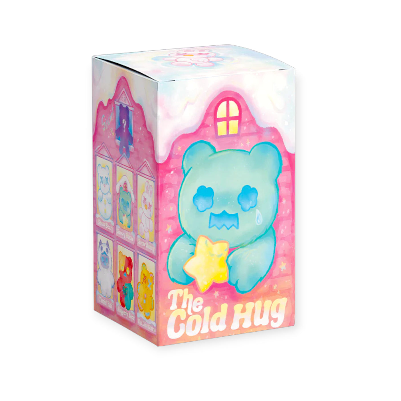 Colorful Finding Unicorn Shinwoo Cold Hugs Blind Box featuring a blue bear holding a glowing yellow star on pink background