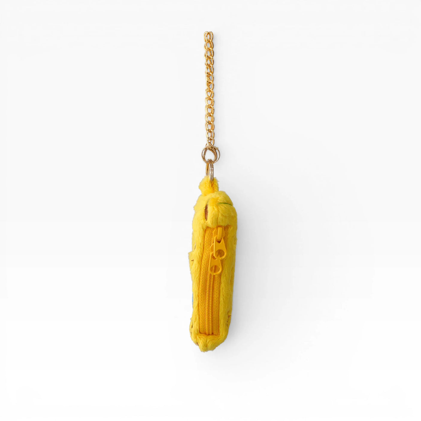 Banana plush AirPods case with gold chain, back view