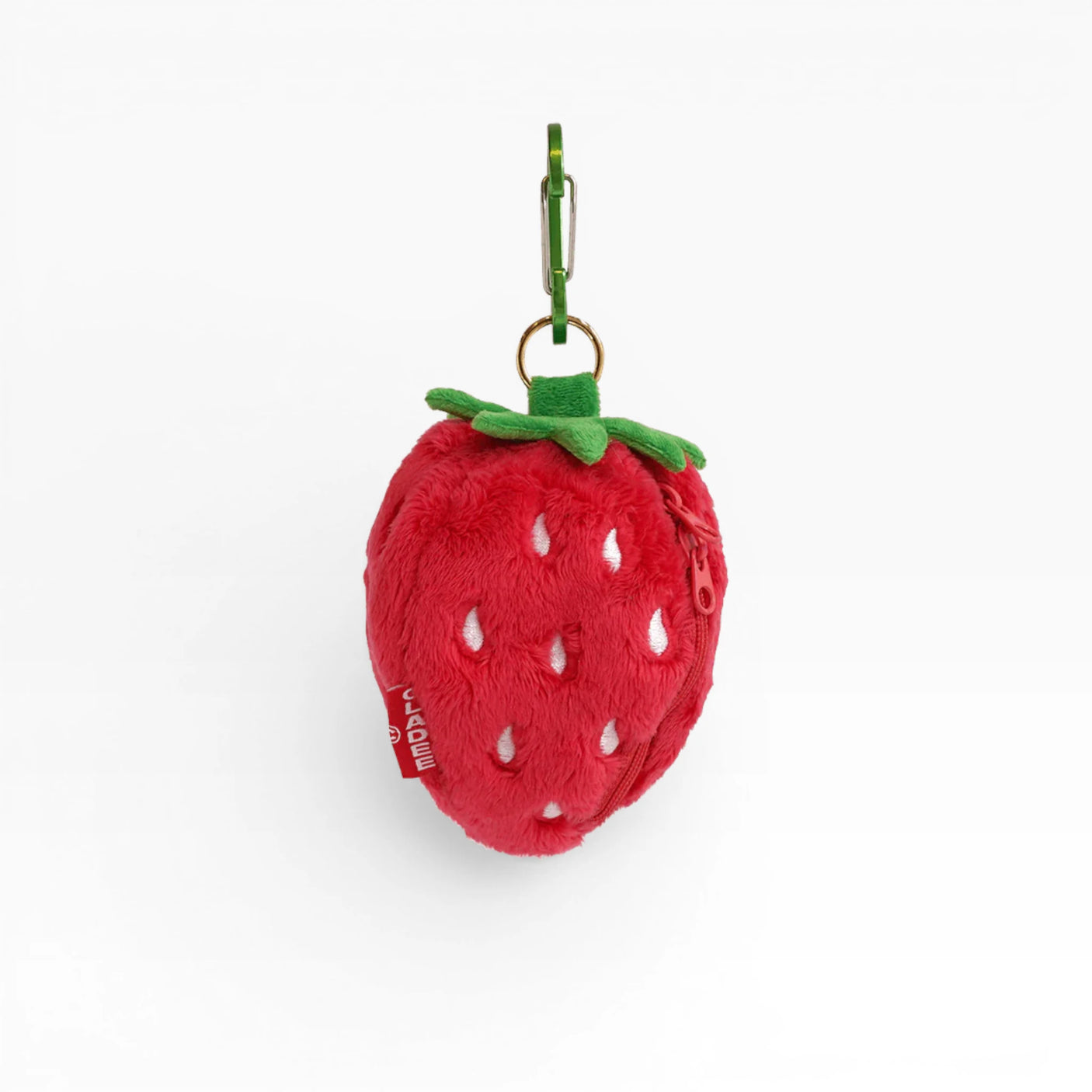Strawberry AirPods case keychain, red plush strawberry with green leaf and clip hook