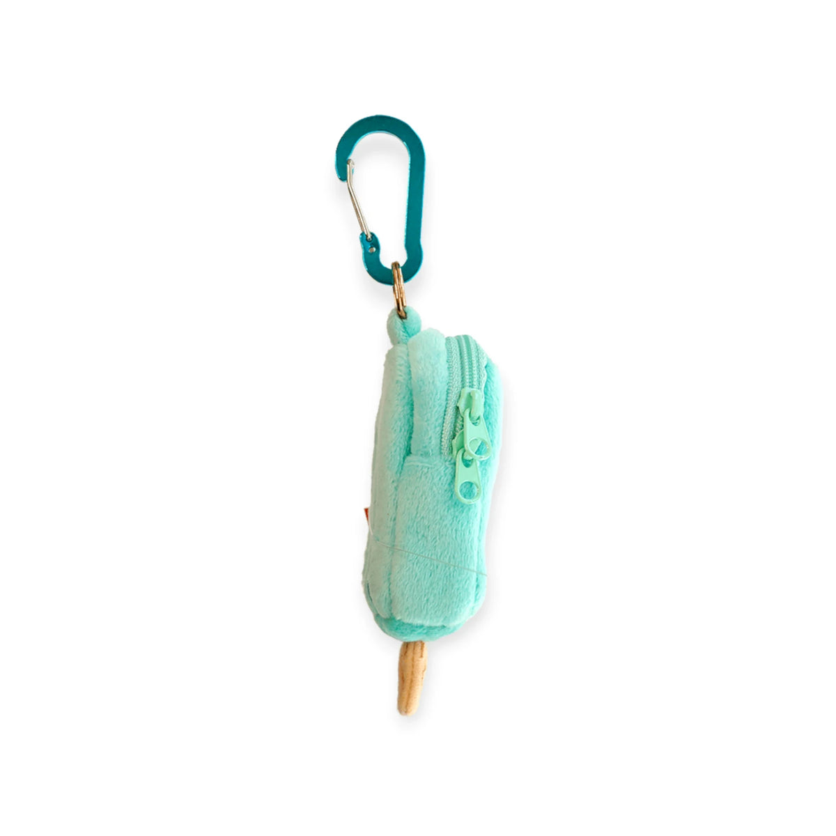 Mint ice-cream earbuds case with teal key clip and zip opening