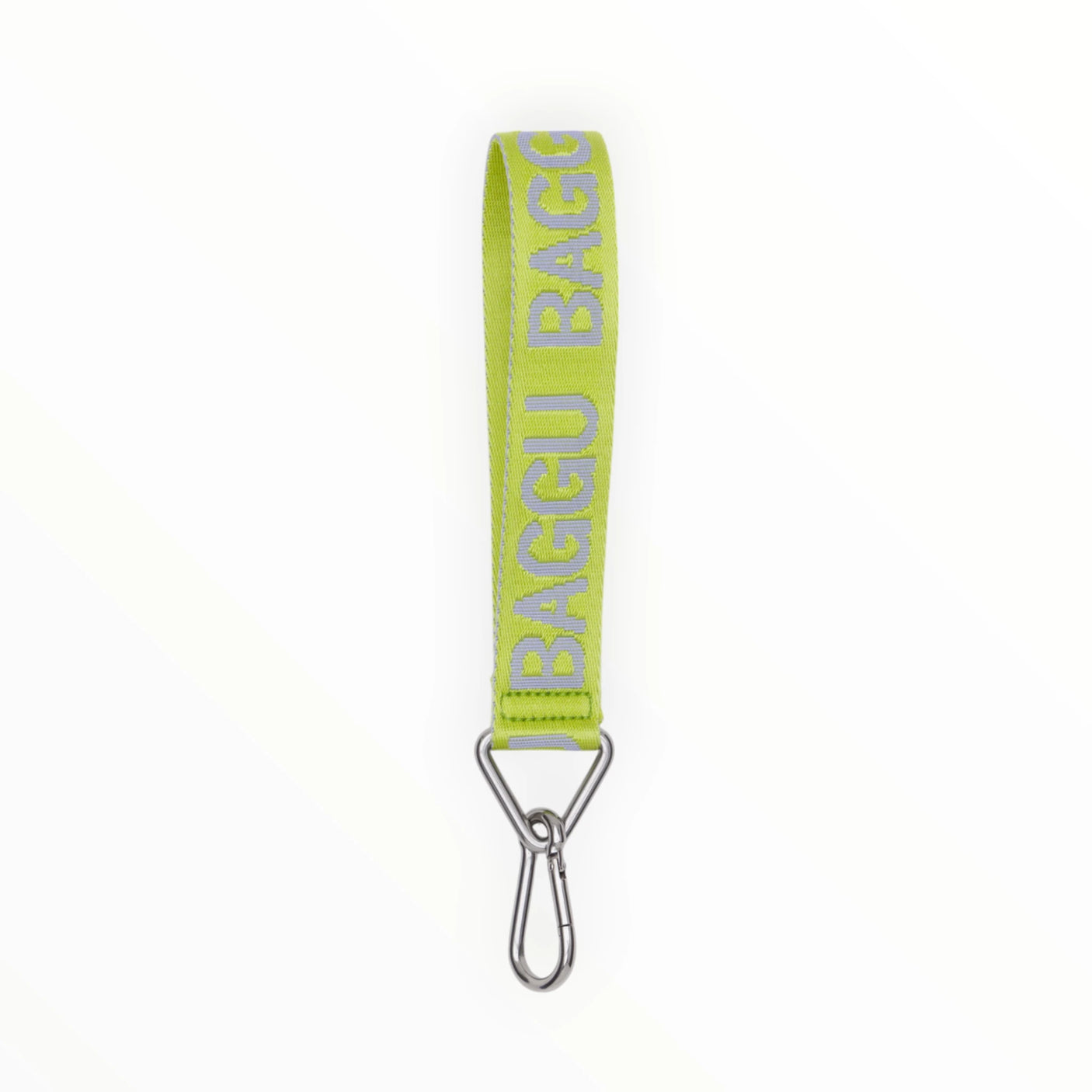 Citron green Baggu logo keychain strap with silver lobster clasp