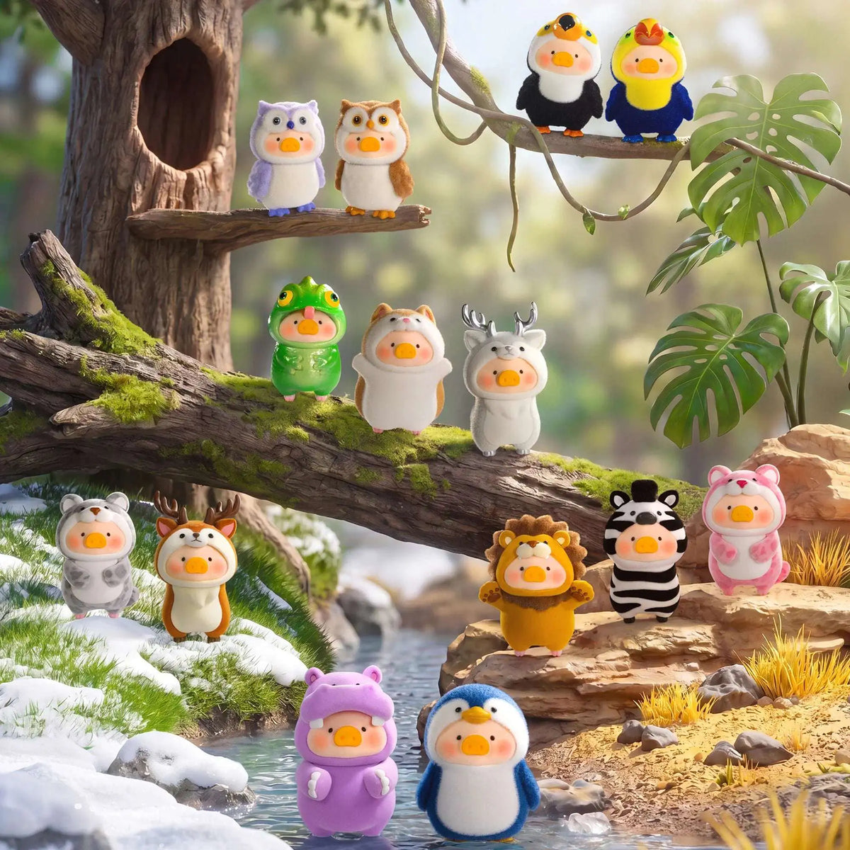 Assorted animal party blind box mini figurines, cute penguin, bear, lion and more