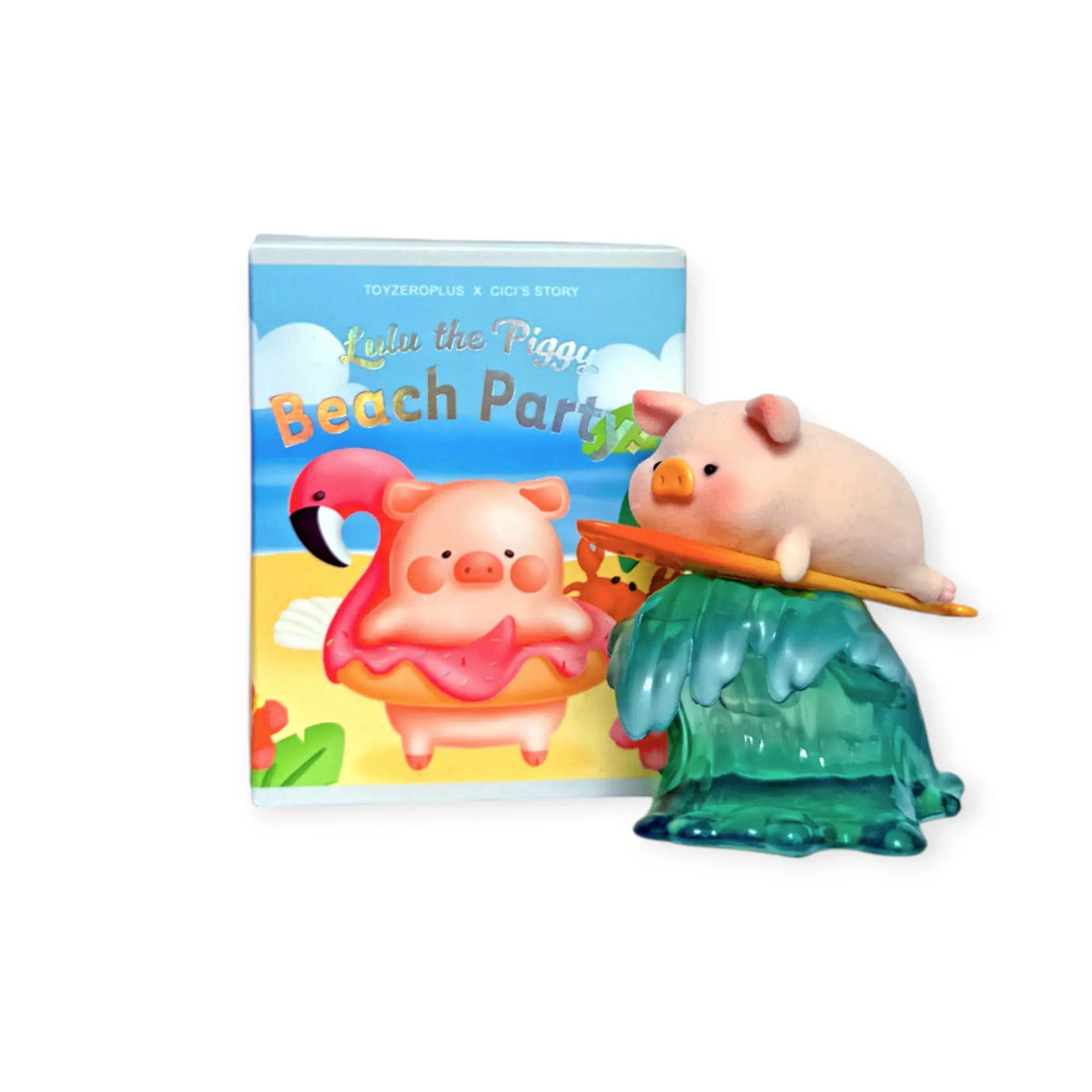Beach Party blind box package with piggy surf figure and splash-themed companion