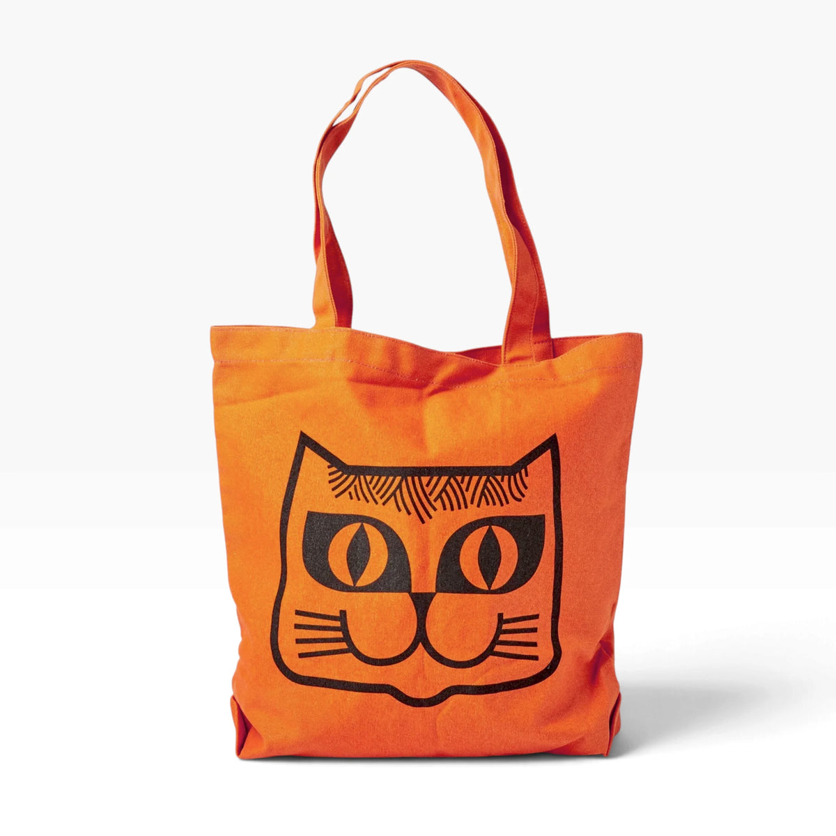 Hornsea orange cat tote bag with bold black cat face print