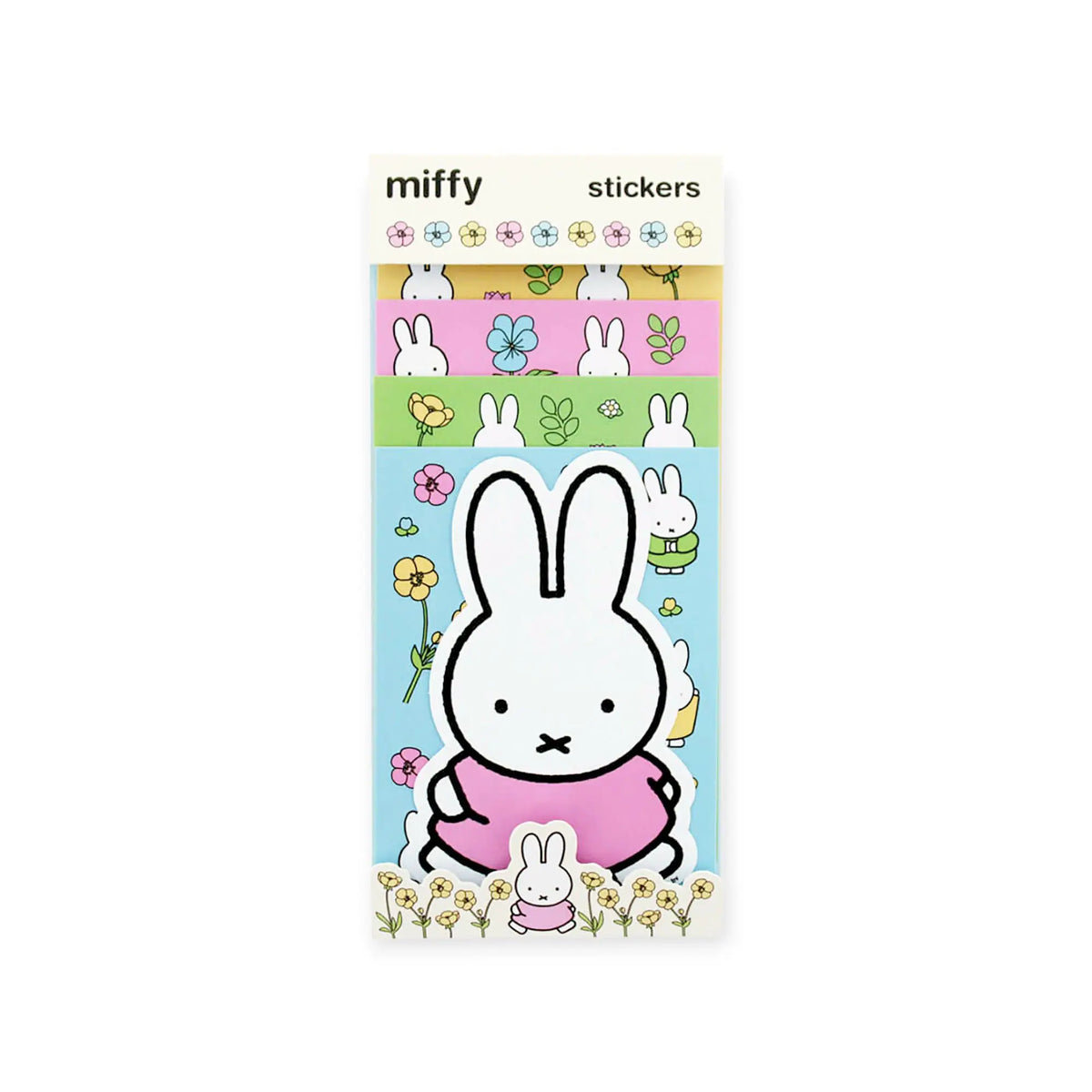 Miffy bunny flower stickers pack on card, colorful characters and blooms