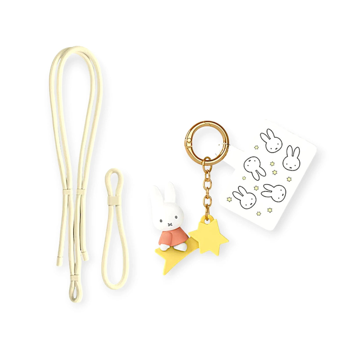 Miffy pastel phone lanyard with cream strap and yellow star bunny charm