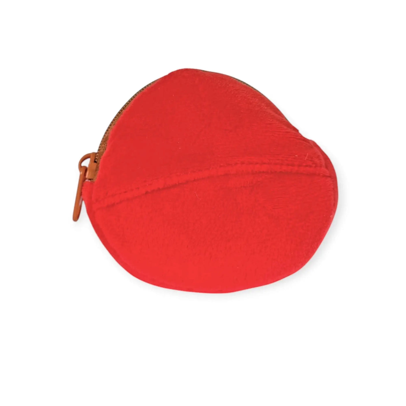 Strawberry keychain pouch back view in red plush with zip edge