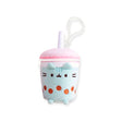 The adorable Pusheen Keychain Plush - Boba Tea features a cute cat design on a bubble tea cup, complete with a cheerful pink straw.