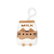 Introducing the Pusheen Keychain Plush - Choc Milk by Pusheen, a whimsical milk carton-shaped plush accessory featuring a charming cartoon cat design, perfect for adding a playful touch to your key storage.