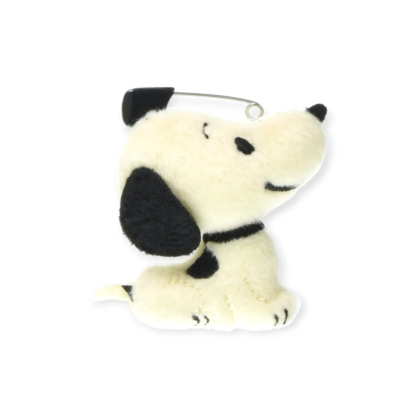 Snoopy vintage plush pin, white and black plush with metal loop clasp