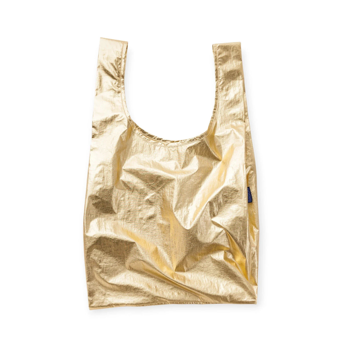 Metallic gold reusable tote bag with long handles