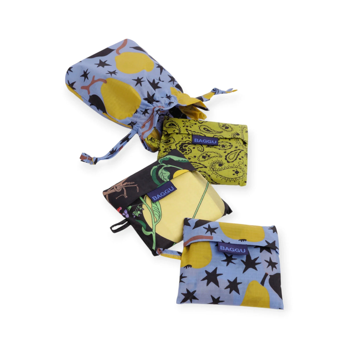 Baggu set of 3 reusable tote bags with mixed prints, tied together