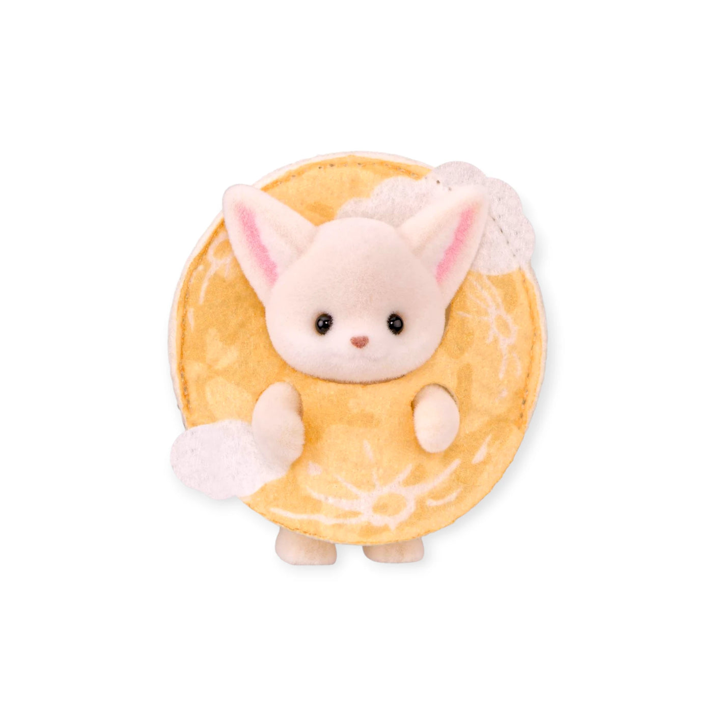 Orange moon pouch figurine with white bunny face and soft pink ears