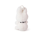 This eco-friendly Miffy Keychain Plush - Winter Scarf 10cm showcases a soft, white design with a charming black-striped scarf, beautifully captured from the back against a white background.