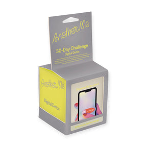 Compact gray and yellow box for Another Me 30 Day Digital Detox Challenge showing phone graphic, gallery position 1