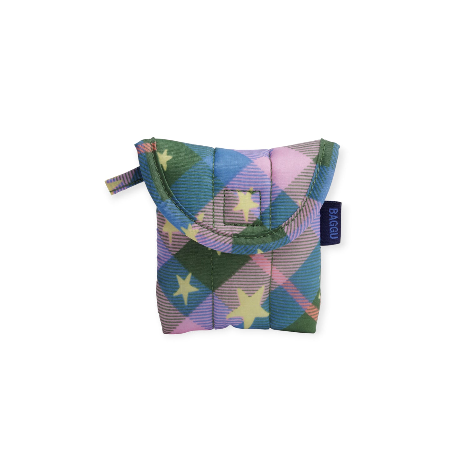 Baggu Puffy Earbuds Case - Green Star Plaid