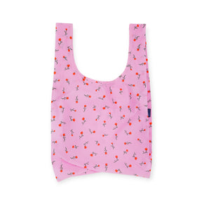 Standard Baggu Bag in Painted Wildflower pattern with small red and orange flowers on a pink background, gallery position 1