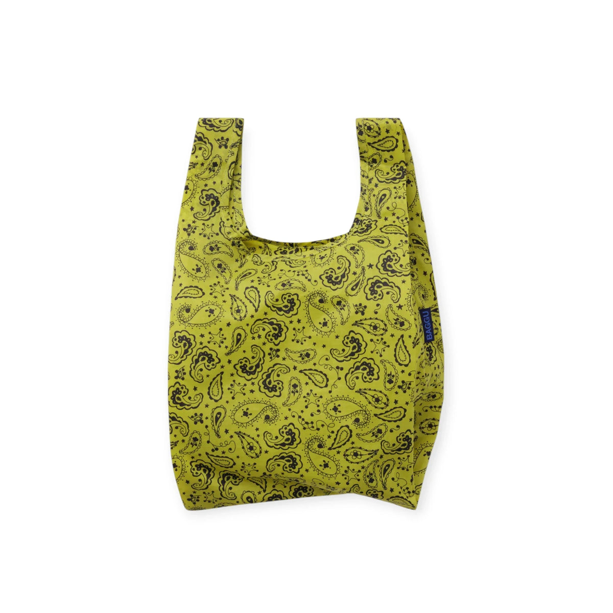 Chartreuse paisley baby tote bag with wide opening and short carrying handles