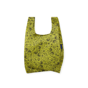 Chartreuse paisley baby tote bag with wide opening and short carrying handles
