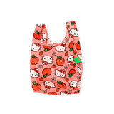 This limited edition reusable bag in playful pink showcases lovely cartoon cat faces, apples, and floral designs. It's the perfect accessory for Hello Kitty Apple enthusiasts and stylish shoppers, brought to you by Baggu with their Baby Baggu Bag series.