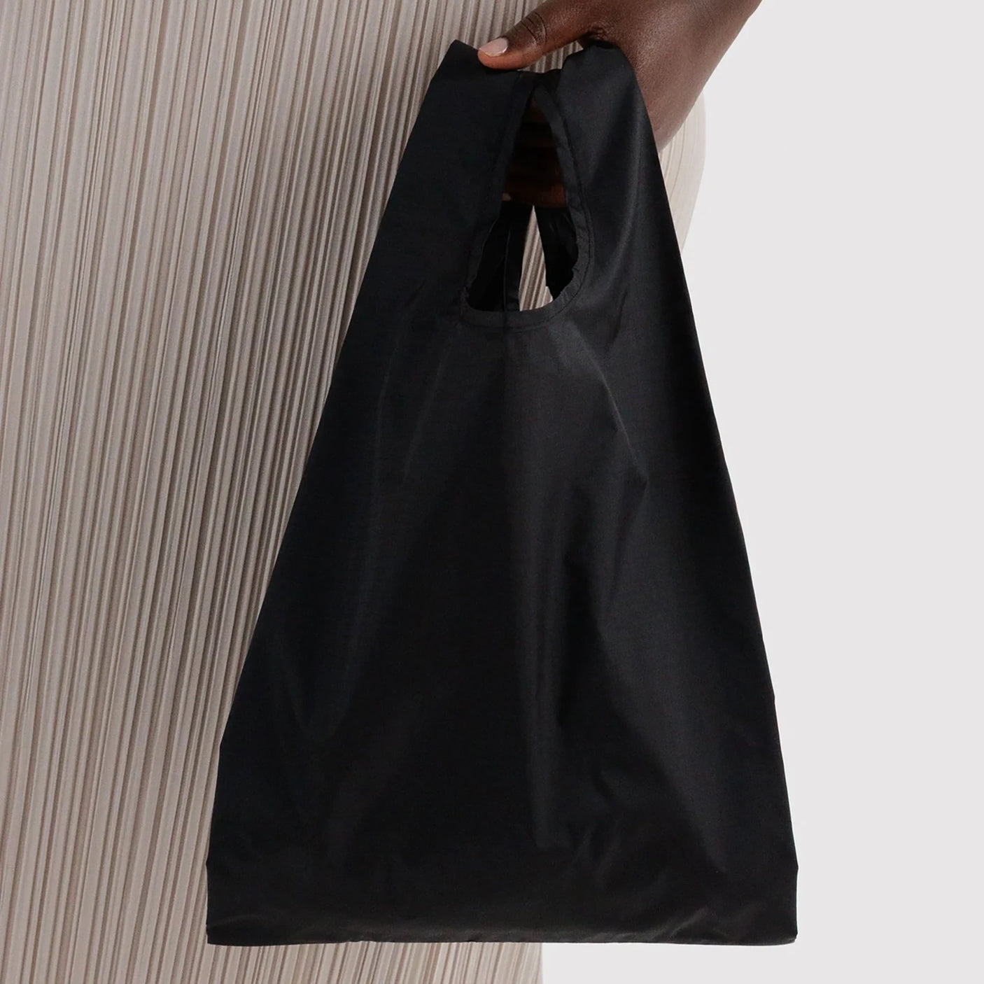 Baby Baggu bag, black reusable tote with loop handles and open top