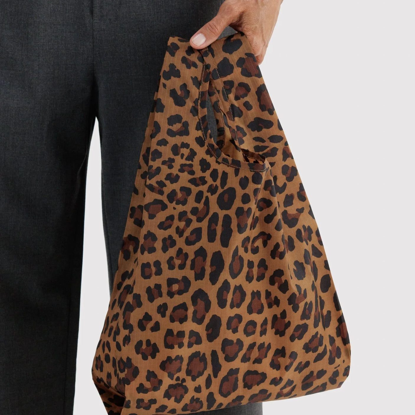 Baby Baggu leopard print tote with gathered drawstring top