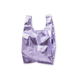 Lavender metallic Baby Baggu bag with short handles, crinkled finish