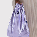 Lavender metallic Baby Baggu tote bag with short handles, crinkled finish