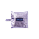 Lavender metallic Baby Baggu pouch bag with BAGGU logo patch