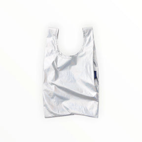 Baby Baggu reusable tote bag in moonstone gray, crinkled fabric with handles