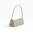 Baggu nylon loafer bag, sage striped, with top zip and short shoulder handle
