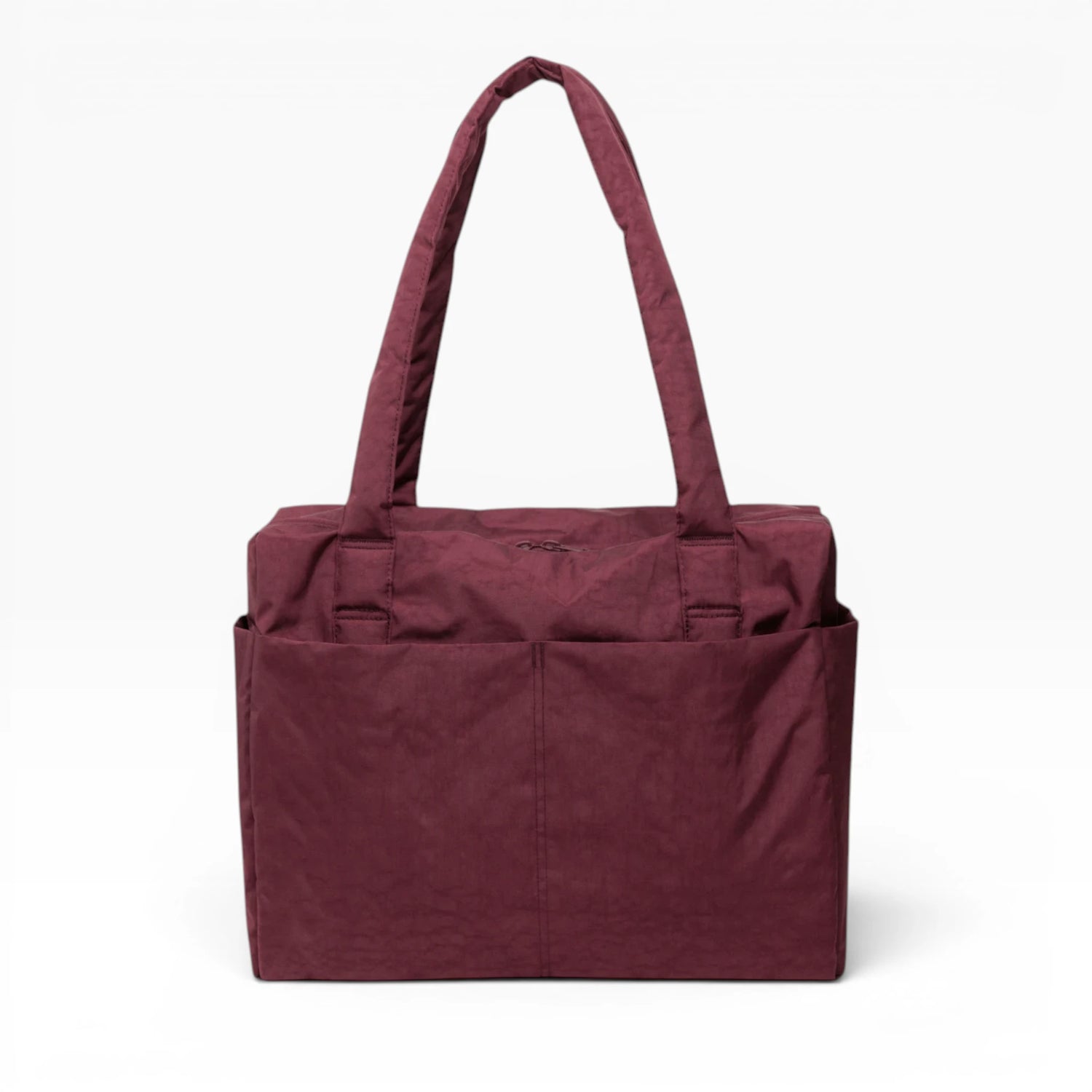 Small tote bag in mahogany with top handles and reinforced front pockets