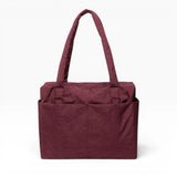Small tote bag in mahogany with top handles and reinforced front pockets