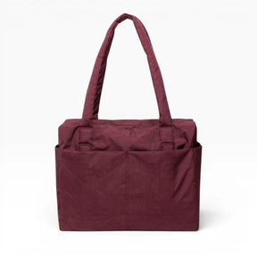 Small tote bag in mahogany with top handles and reinforced front pockets