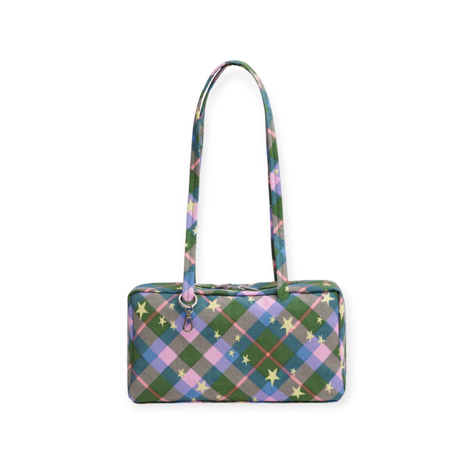 Baggu Nylon Bowler Bag - Green Star Plaid