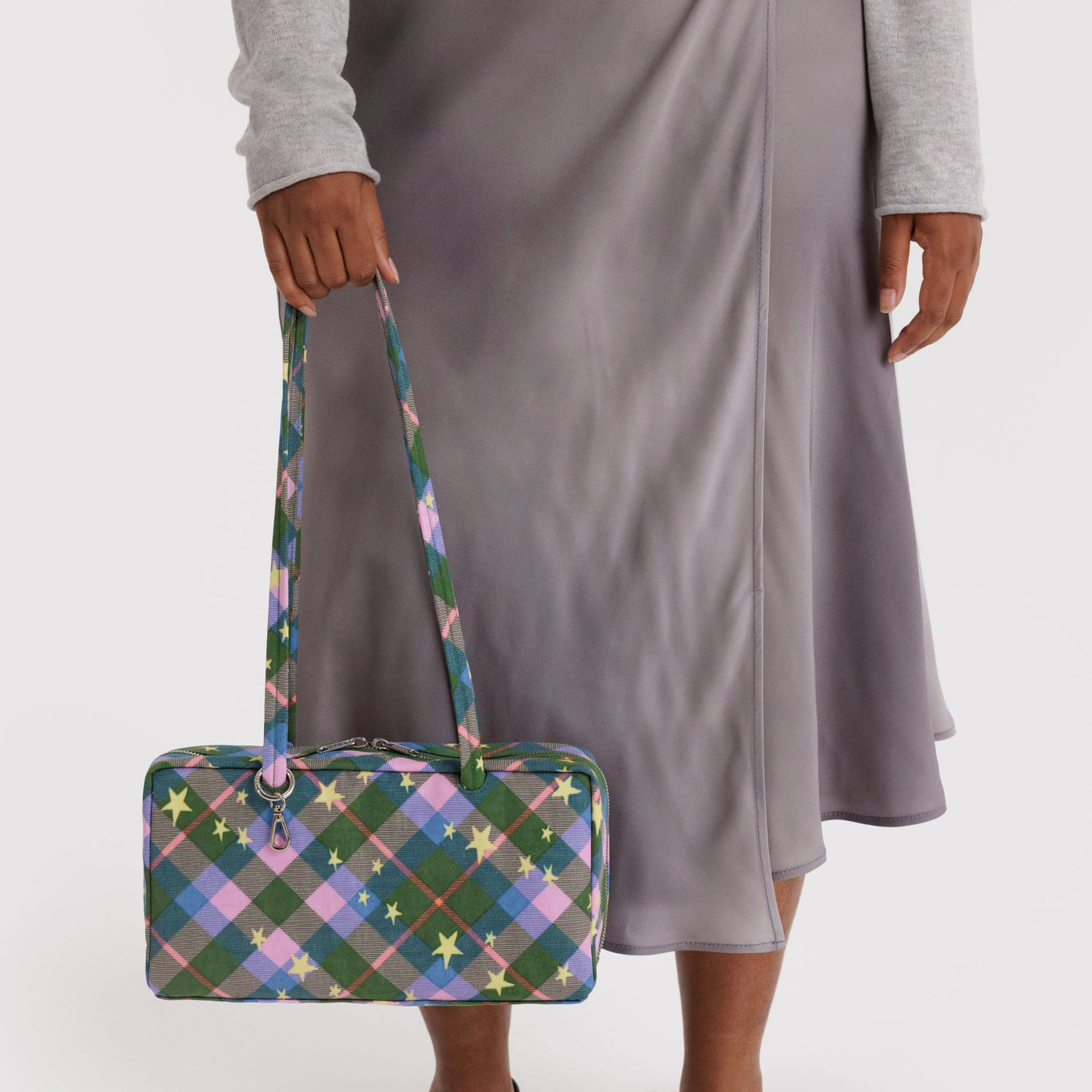 Baggu Nylon Bowler Bag - Green Star Plaid