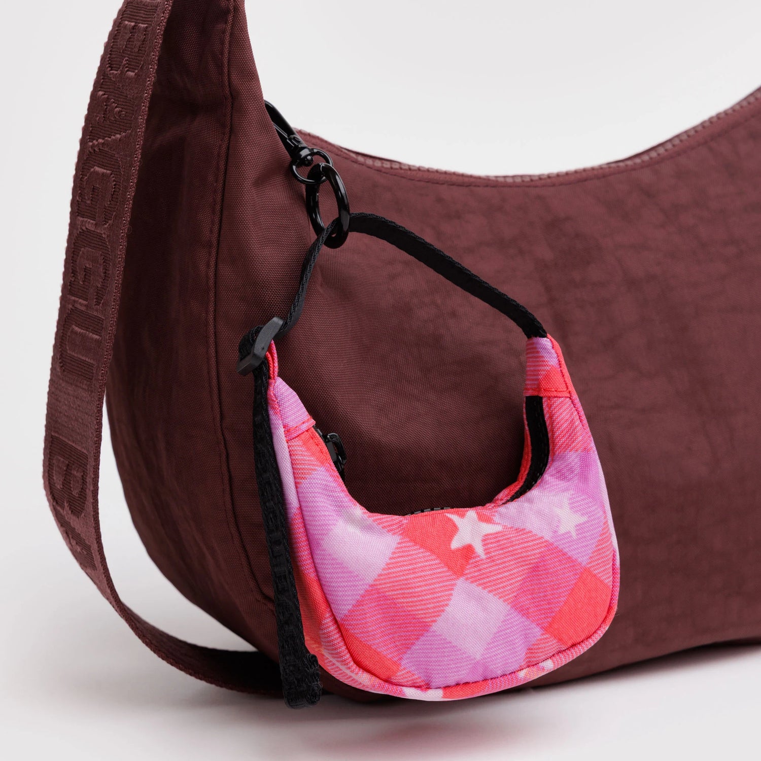 Baggu Crescent Bag Charm - Pink Star Plaid